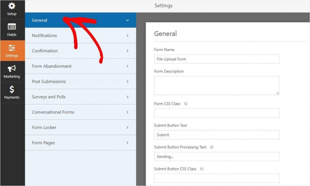  general settings configuration WPForms 