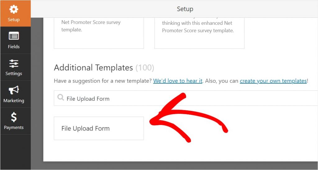 File upload form template WPForms