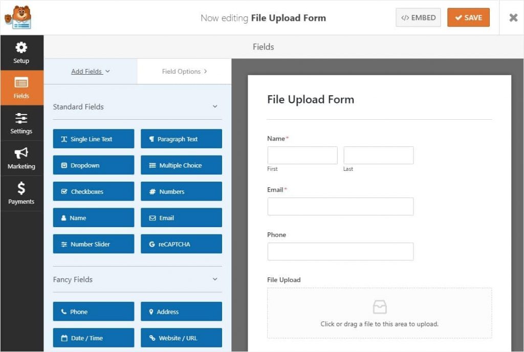 Fille Upload form with upload field WPForms