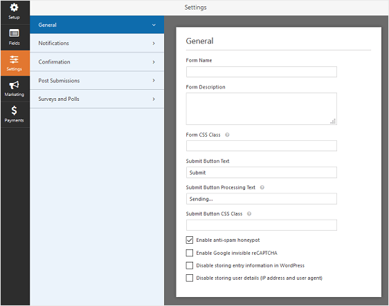 WPForms - General settings - Donation form 