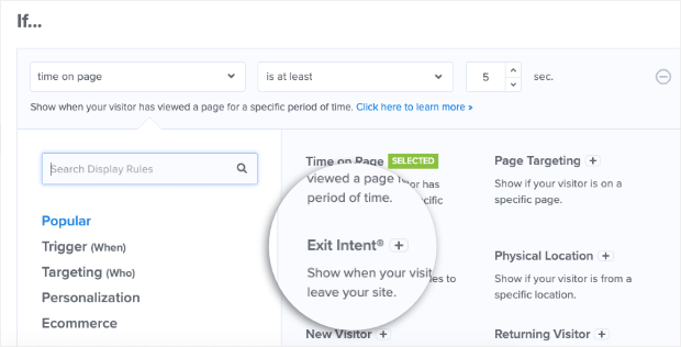 Click Exit Intent - Display rule - Optinmonster - niranninja