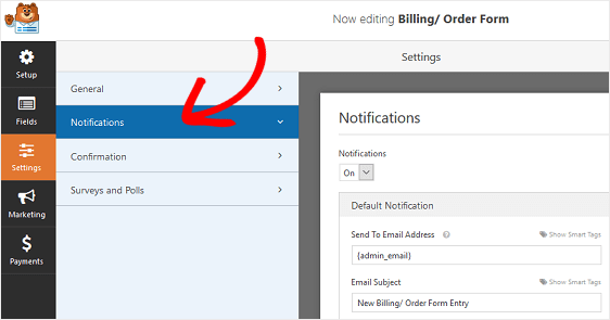 Notification settings - WPForms - Order Forms - Niranninja