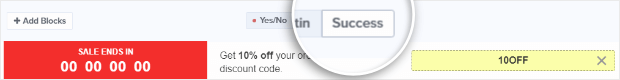 Success tab - OptinMonster - Countdown popup