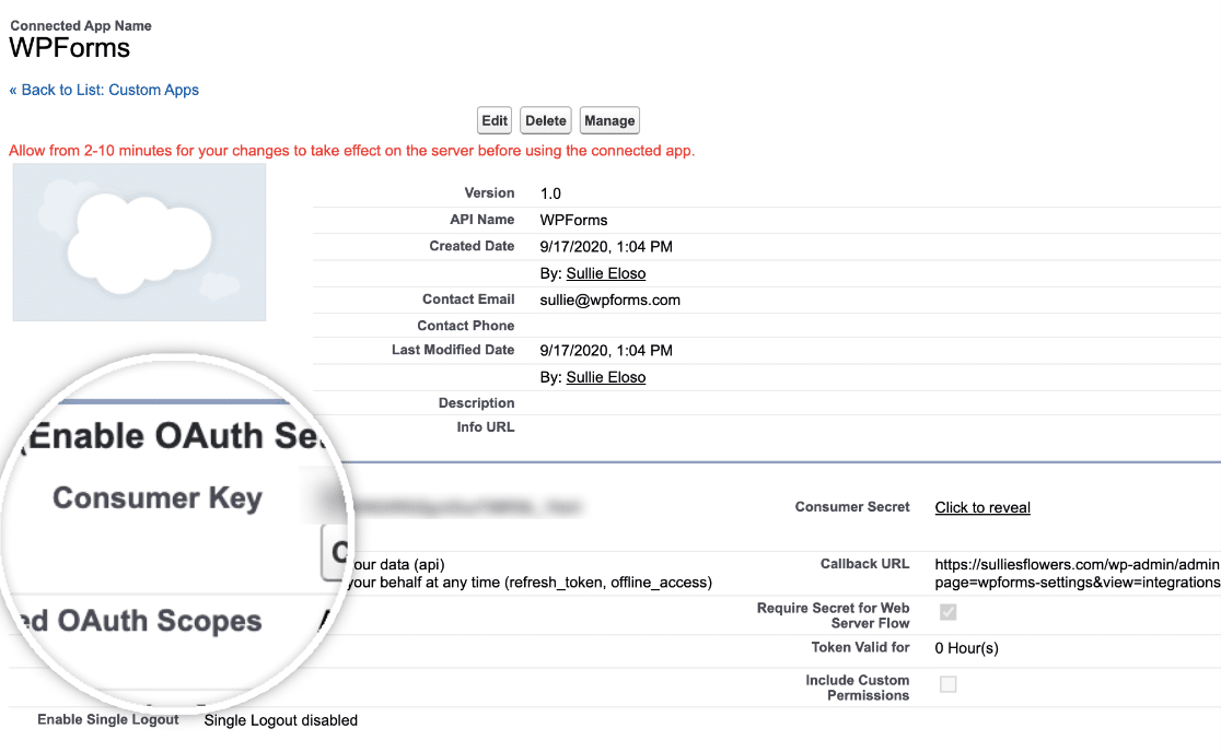 Consumer key in Salesforce