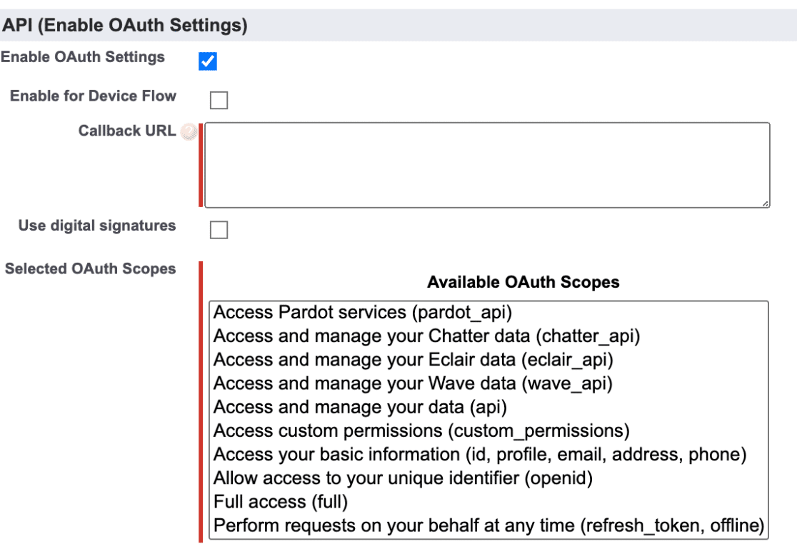 Salesforce API settings