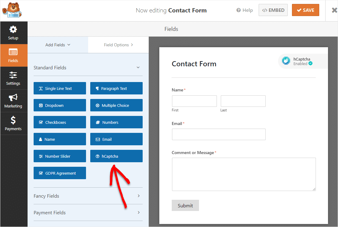 To enable hCaptcha in WPForms