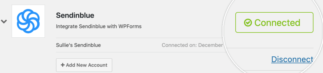 How to connect WPForms and Sendinblue in WordPress - connected status